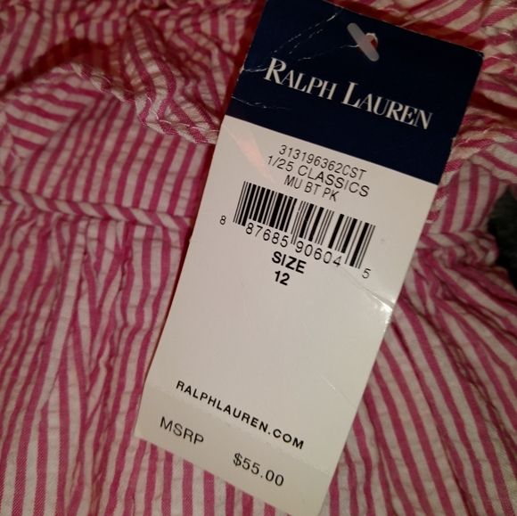 🆕 Ralph Lauren | Seersucker Pink & White Tiered Ruffle Top Dress Girls Size 12 - Picture 15 of 15